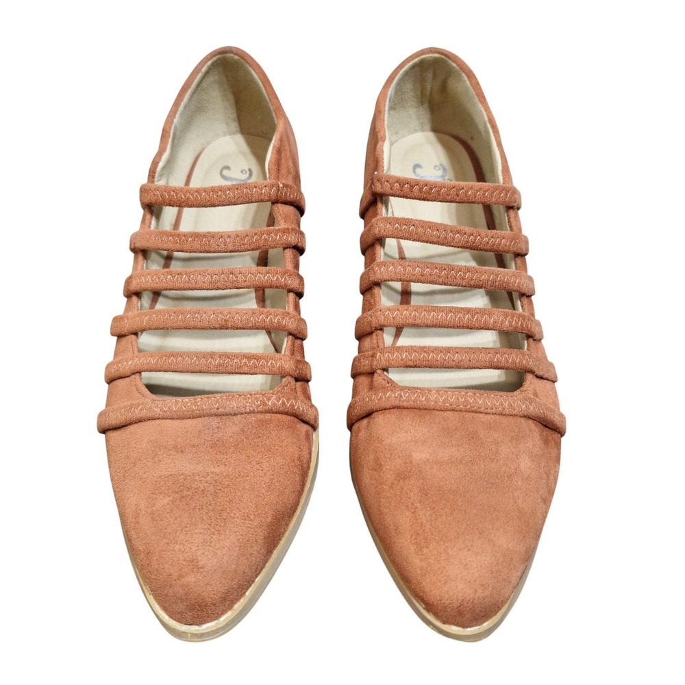 JC Women's Size 9 Terracotta Rust Faux Suede Strappy Pointed Toe Flats Low Heel